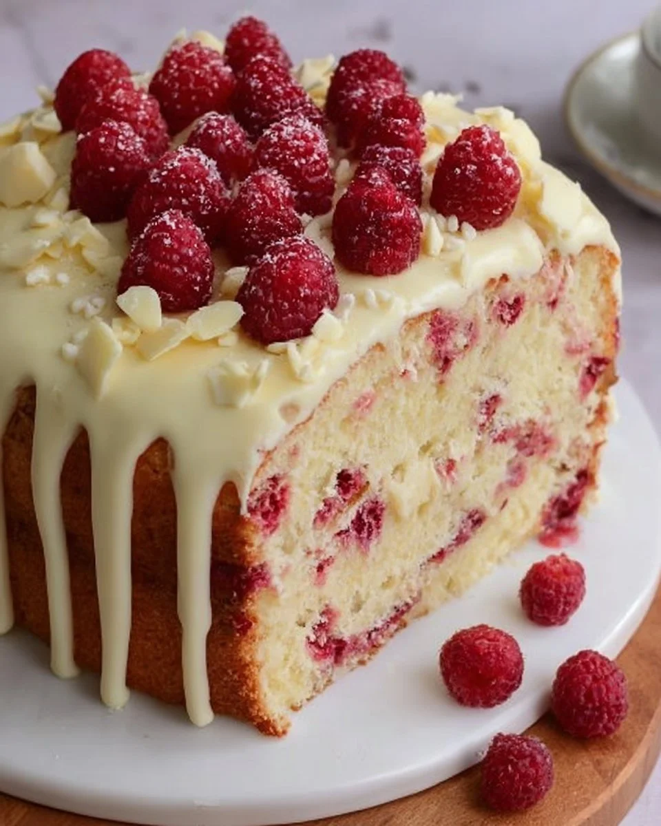 Weißer Schokoladen Himbeer Kuchen